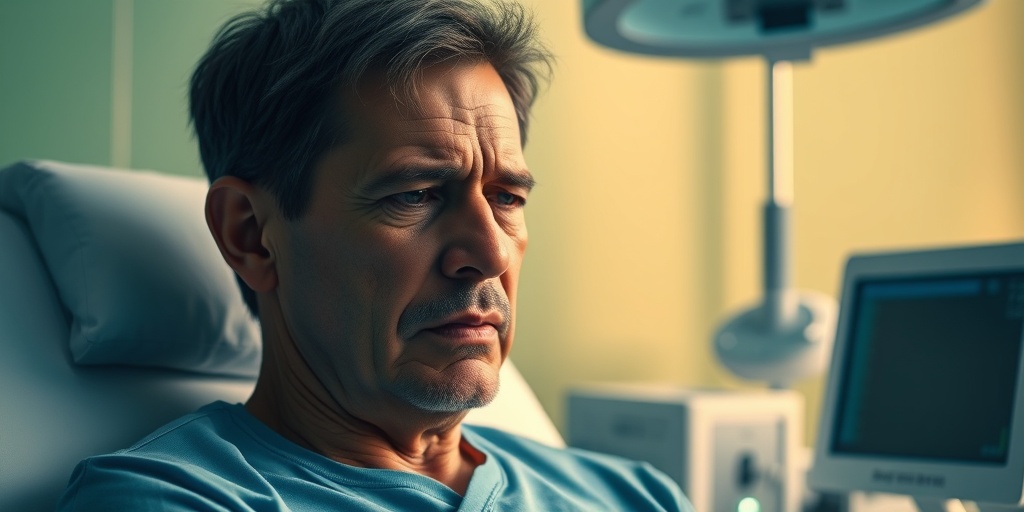 A patient in a clinical setting displays symptoms of arachnoiditis, surrounded by medical equipment and soft, empathetic lighting.2.png