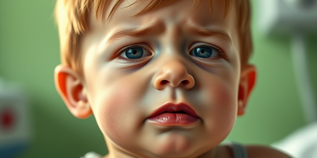 A pediatric patient showing signs of cyanosis and breathing difficulty, conveying resilience in a softly blurred clinical setting.  2.png