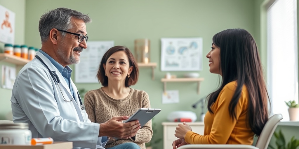 A pediatrician discusses treatment options with a concerned parent in a clinic, emphasizing hope and collaboration in managing Rheumatic Chorea. 4.png