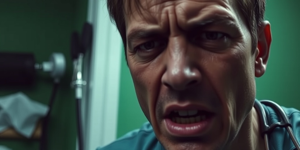 A person displaying rabies symptoms in a dimly lit room, their intense expression reflecting emotional turmoil and confusion.2.png