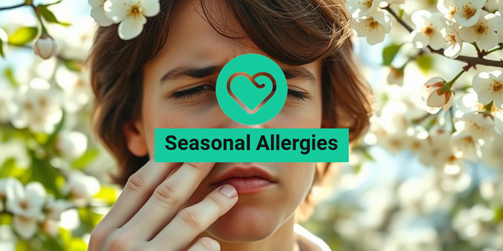 A person outdoors, surrounded by blooming flowers, rubbing their nose, showcasing spring's beauty and allergy discomfort. β’ Yesil Health AI