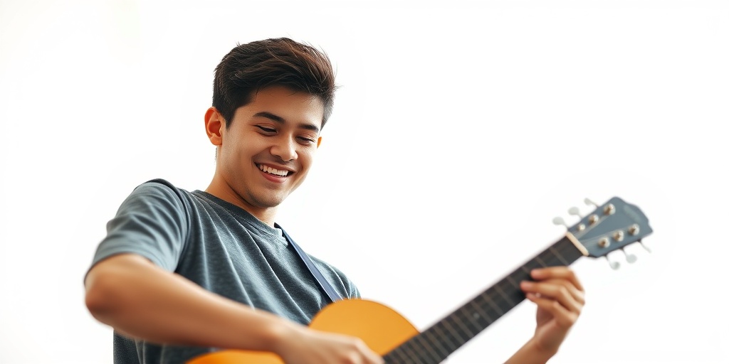 A young adult joyfully plays music, symbolizing recovery from Rheumatic Chorea, with a bright background reflecting resilience and hope. 5.png