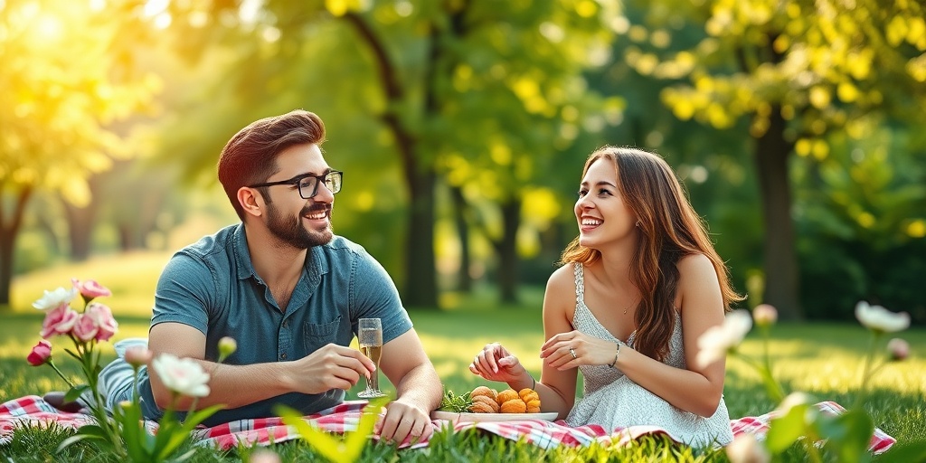 A young couple enjoys a picnic in a lush park, symbolizing the empowerment and freedom that effective family planning provides.  3.png