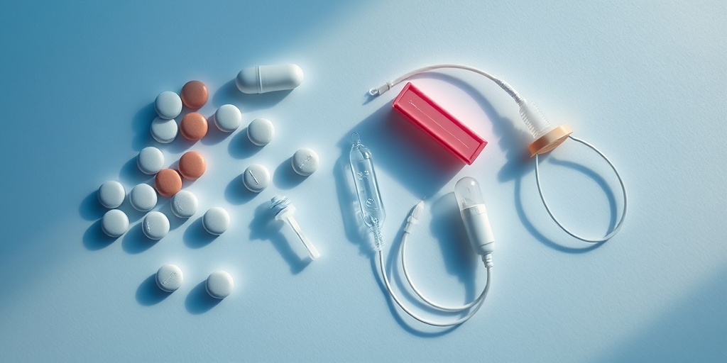 An array of birth control methods displayed on a clean surface, highlighting unique characteristics with cinematic lighting and subtle blue background.  2.png