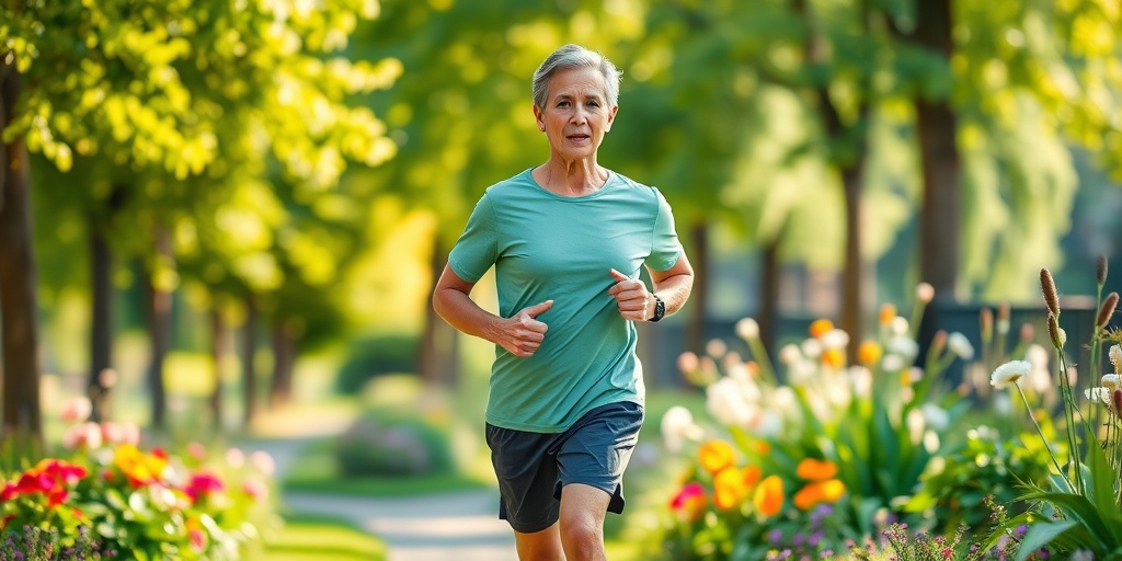 An uplifting image of a person jogging in a park symbolizes resilience, surrounded by greenery and vibrant flowers, radiating positivity.  5.png