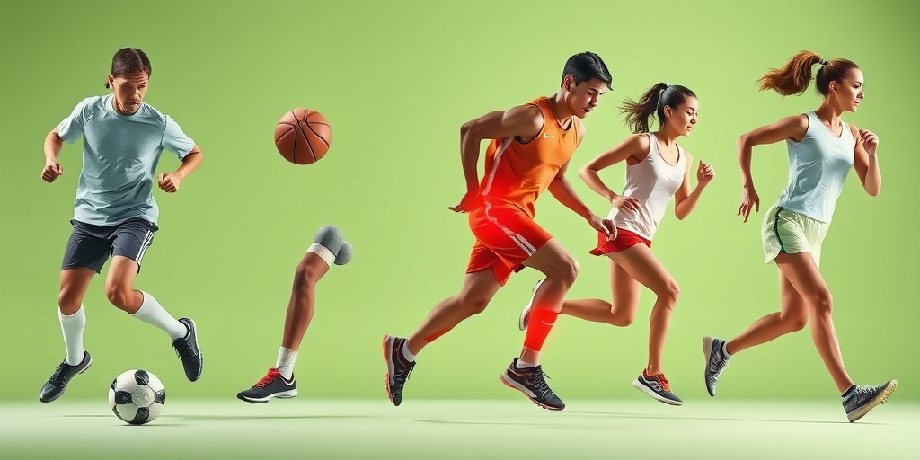 Diverse athletes demonstrate movements in sports, illustrating the risk factors for meniscus injuries in dynamic poses.  3.png