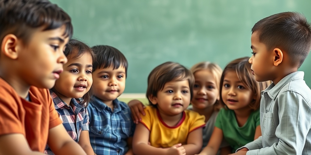 Diverse children interact in a school, some showing illness while others offer support, highlighting community awareness of Rheumatic Chorea. 3.png
