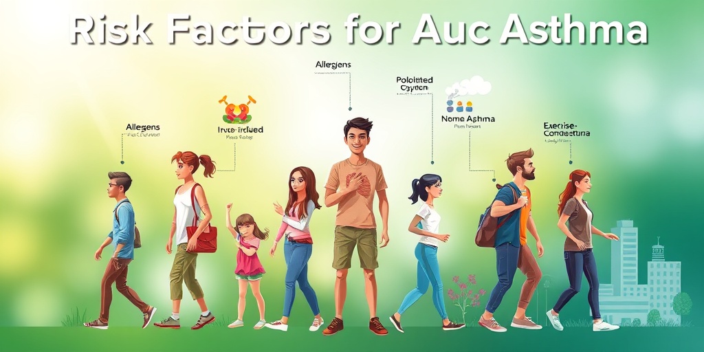 Diverse individuals represent various asthma risk factors in realistic settings, emphasizing the interconnectedness of environmental challenges.  3.png