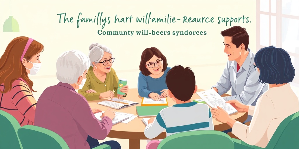 Families gather in a bright space for a support group, sharing experiences and resources related to Williams-Beuren Syndrome. 5.png