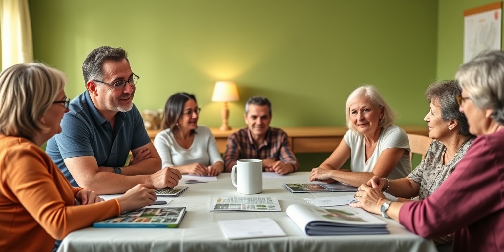 Families gather in a support group, sharing experiences and resources in a warm, inviting room filled with empathy.  5.png