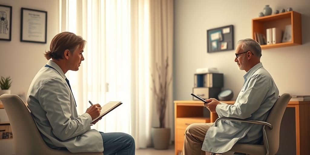 In a psychiatrist's office, a patient engages in diagnosis, surrounded by warm lighting and mental health resources.  4.png