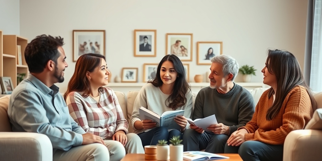 Parents discussing genetic and environmental risk factors for Fallot's Tetralogy in a cozy living room filled with warmth and family photos.  3.png