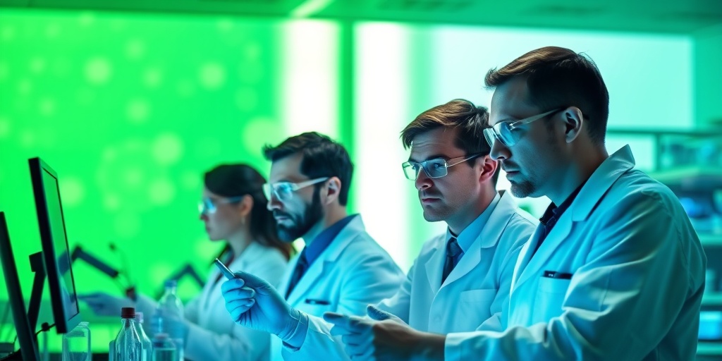 Scientists conduct brain cancer research in a high-tech lab, illuminated by focused lighting, symbolizing innovation and hope. 5.png