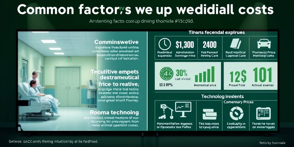 Split-screen visual contrasts patient care with cost drivers, highlighting administrative expenses and pharmaceutical prices in a calming green backdrop.  2.png