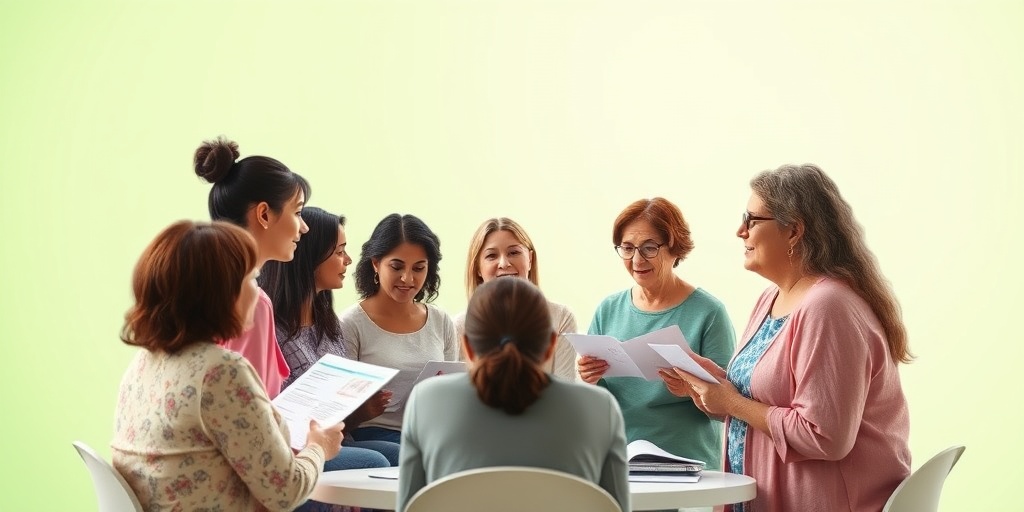 Women engage in a community health workshop, sharing prevention tips in a supportive environment filled with informative materials.  5.png