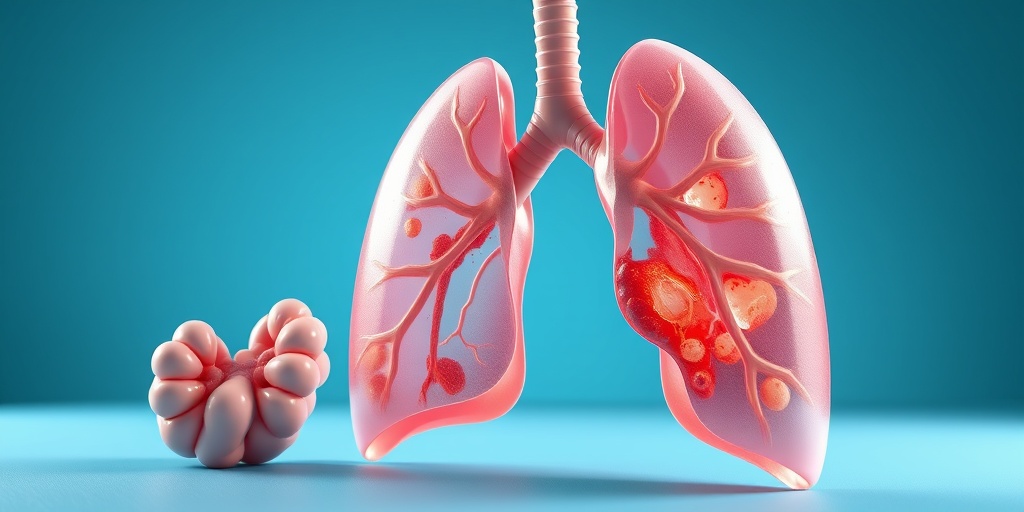 A 3D depiction of pleura disorders, illustrating inflammation and fluid accumulation in a clinical blue setting.  3.png