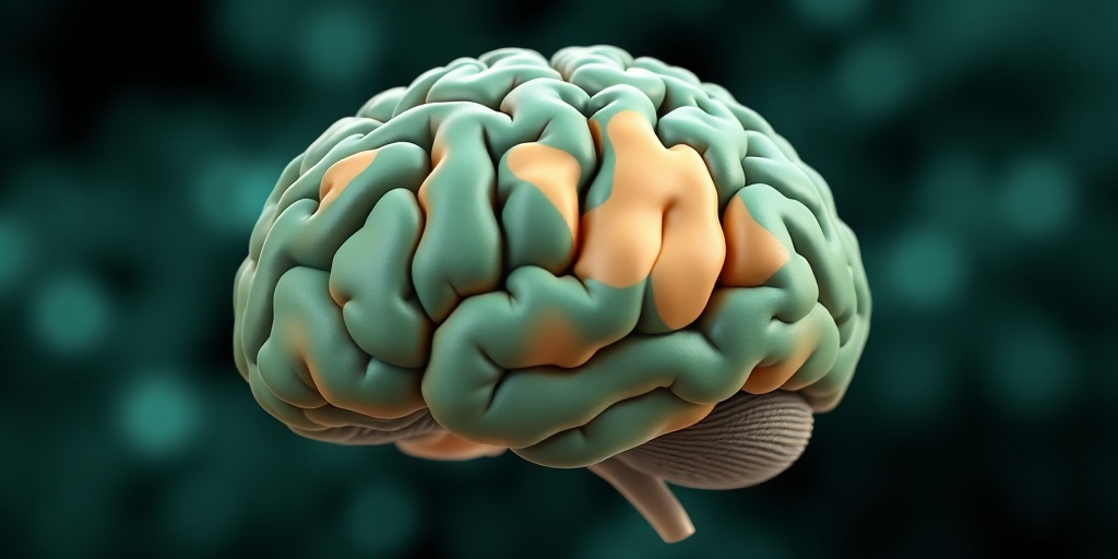 A 3D render of a brain highlights areas affected by Motor Neuron Disease, contrasting healthy tissue with informative labels.  3.png