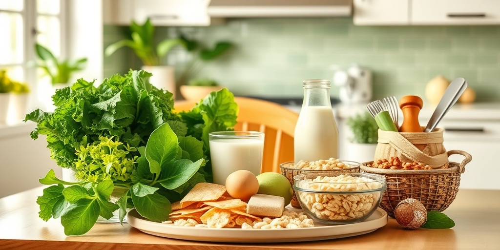 A balanced meal rich in calcium is beautifully arranged in a bright kitchen, promoting healthy eating habits and nutrition. 3.png
