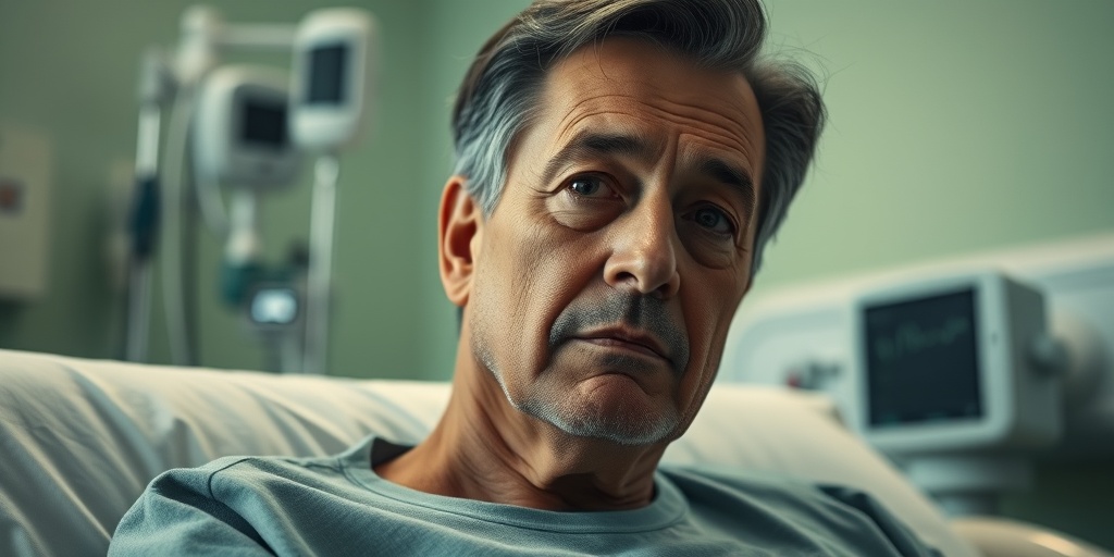 A contemplative patient reflects on medical errors, surrounded by medical equipment, conveying vulnerability and hope.3.png