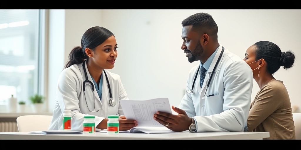 A healthcare professional discusses tuberculosis treatment with a patient, emphasizing informed decision-making in a reassuring clinic.  4.png