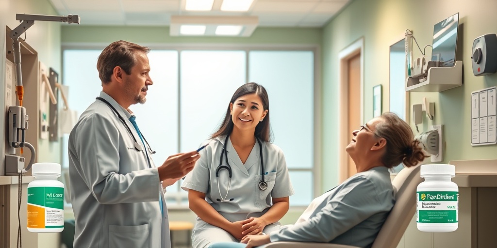 A healthcare provider discusses immunoglobulin therapy with a patient, surrounded by treatment options in a bright clinic. 4.png