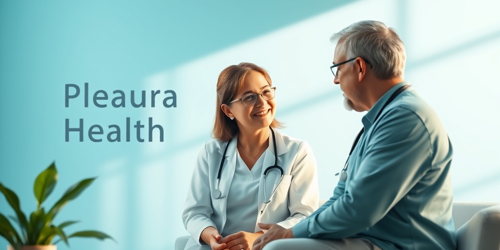 A healthcare provider shares pleura health tips with a patient, emphasizing lifestyle choices in a calming blue atmosphere.  5.png