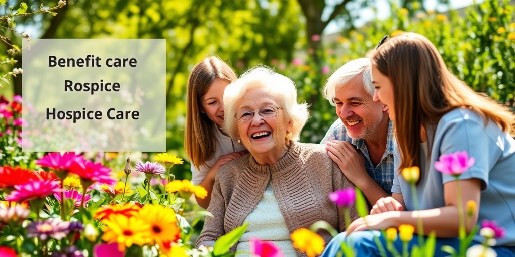 A joyful moment in a sunlit garden, where an elderly patient shares laughter with family members, surrounded by flowers.  4.png