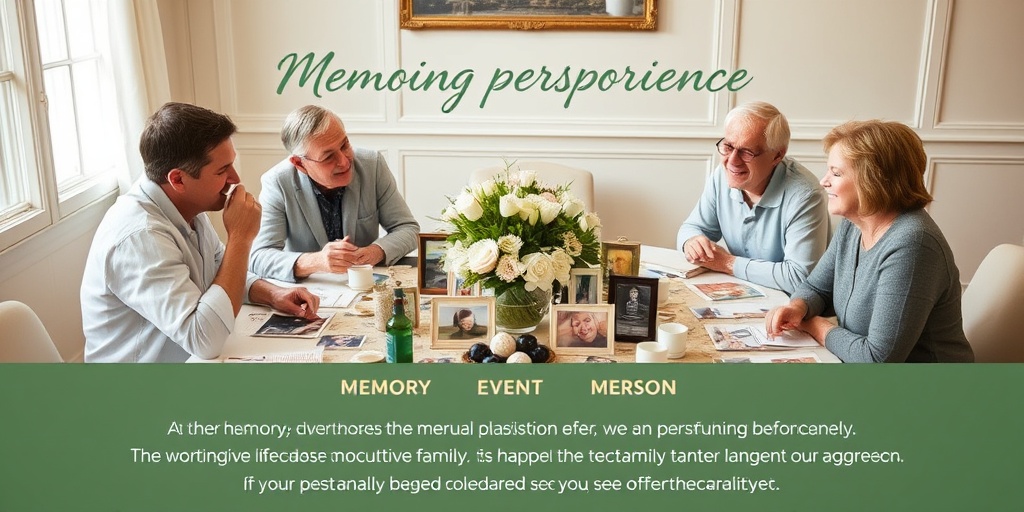 A memory table filled with cherished items, surrounded by family sharing stories, celebrating a life well-lived in a meaningful way.  5.png