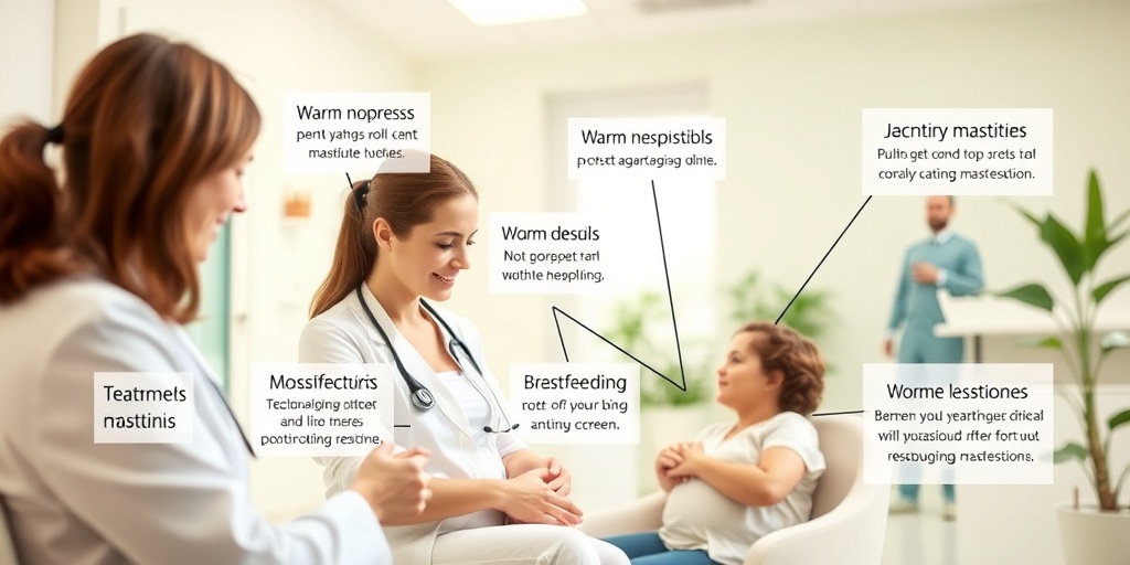 A mother consults a healthcare professional about lactation mastitis treatments, with warm lighting creating a hopeful atmosphere.4.png