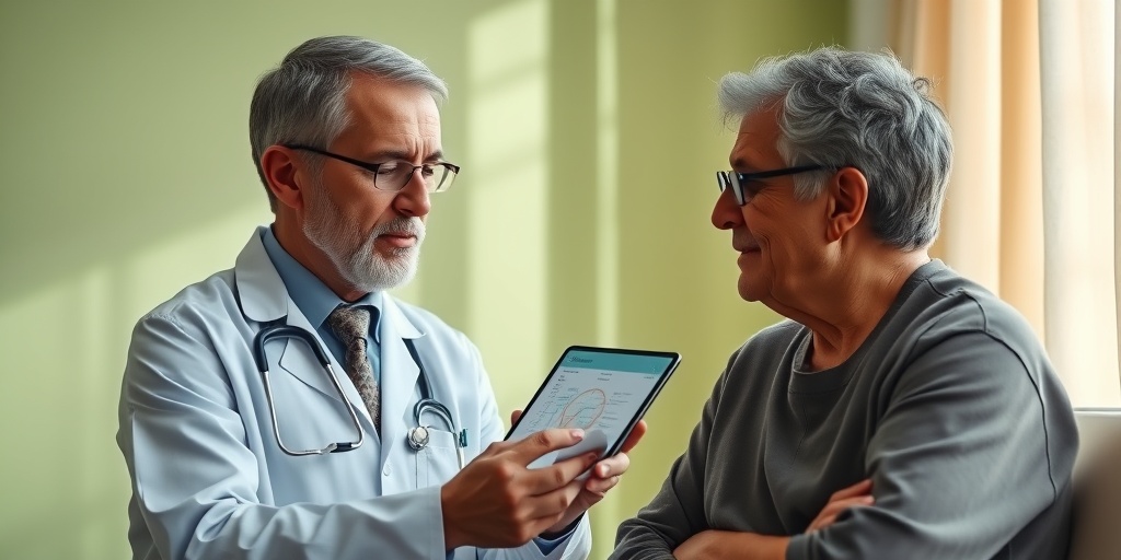 A neurologist consults a patient in a calming clinical setting, discussing Motor Neuron Disease with empathy and hope.  4.png