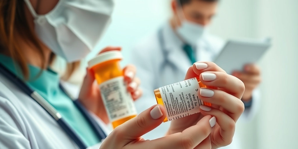 A nurse prepares medication, focusing on labels and dosage, highlighting the importance of accuracy in patient care.2.png