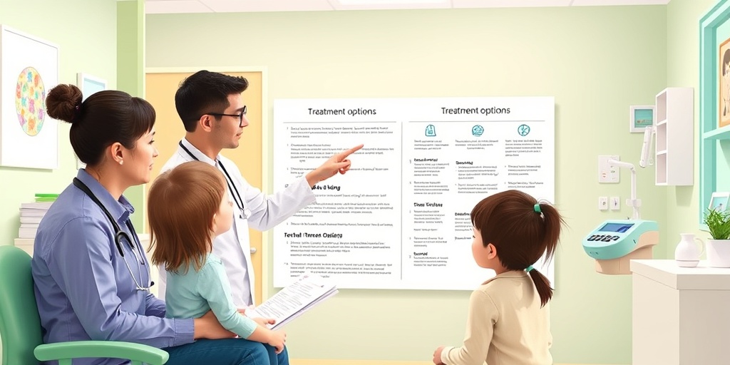 A pediatrician discussing Kawasaki Disease treatment options with a family in a bright clinic setting.  4.png
