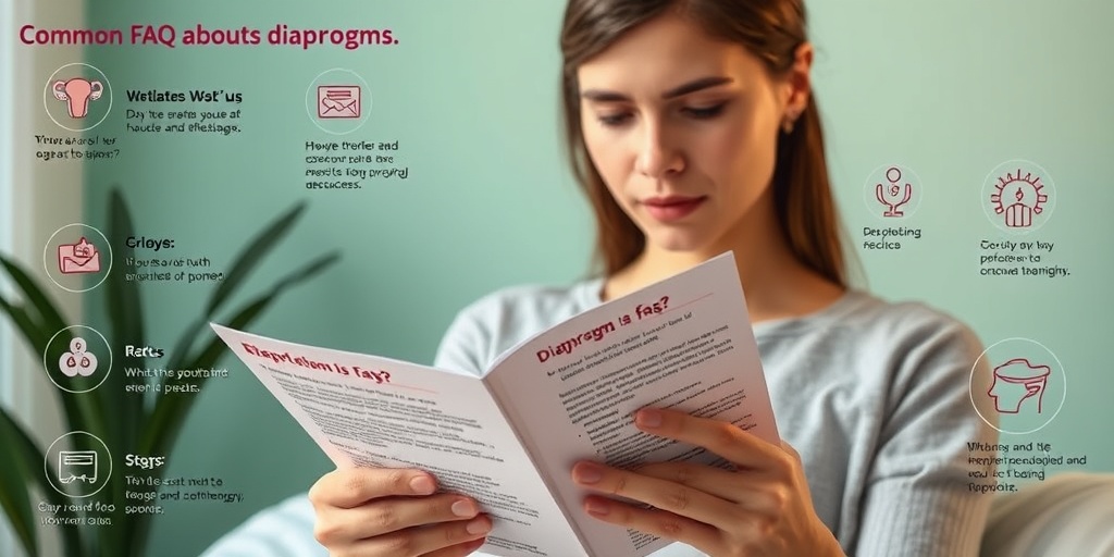 A person reading a pamphlet about diaphragms, surrounded by icons and key points, in a soothing and informative environment.  5.png