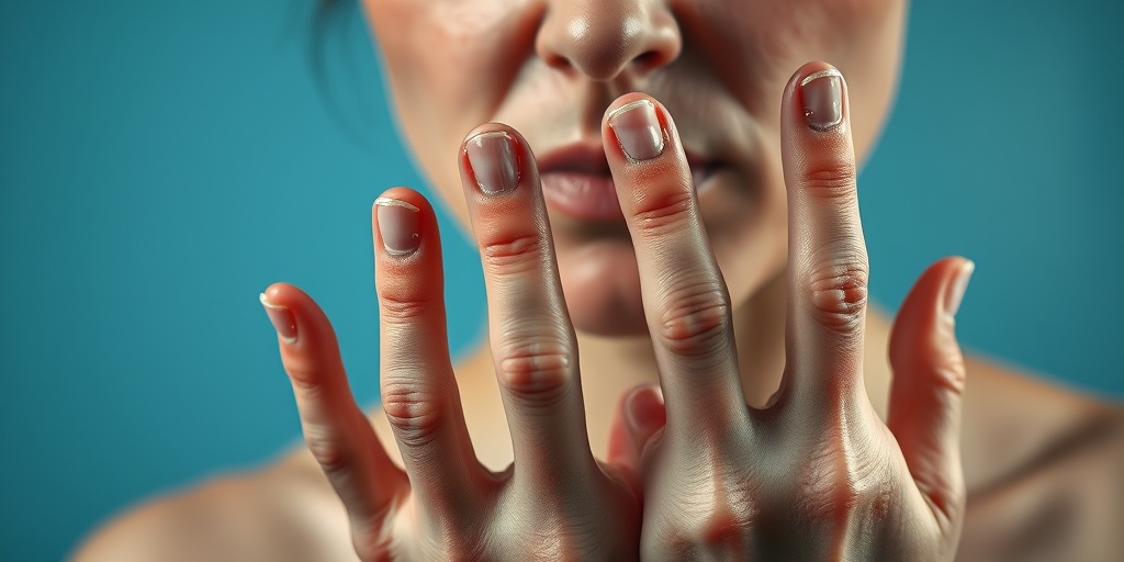 A person shows signs of calcium deficiency with brittle nails and weak bones, set against a soft blue background. 4.png