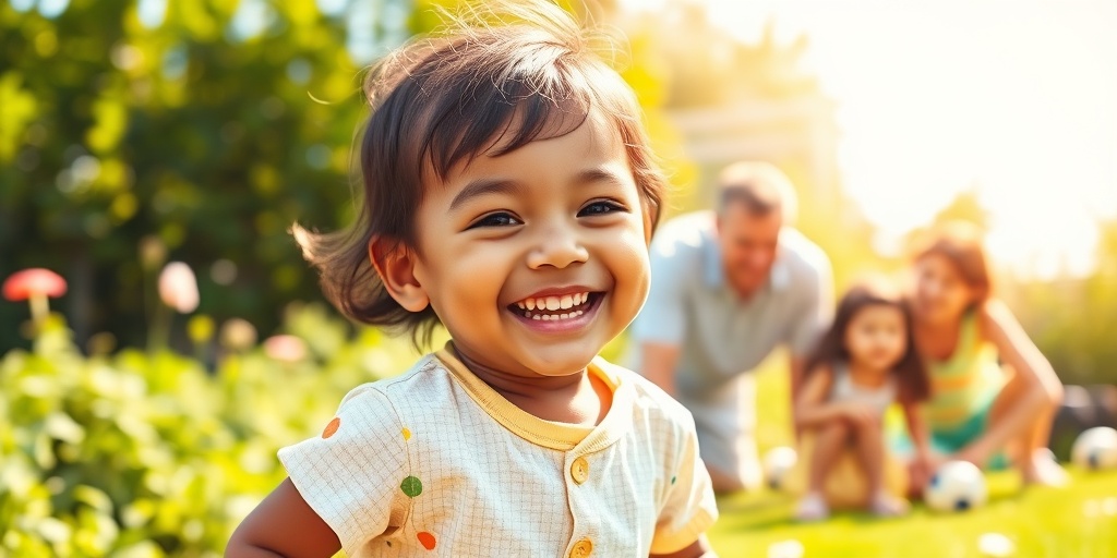 A smiling child playing in a garden, symbolizing recovery from Kawasaki Disease, surrounded by supportive family.  5.png
