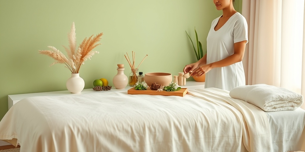 A tranquil spa scene highlights alternative therapies for EHBA, featuring herbal remedies and a calming atmosphere.5.png