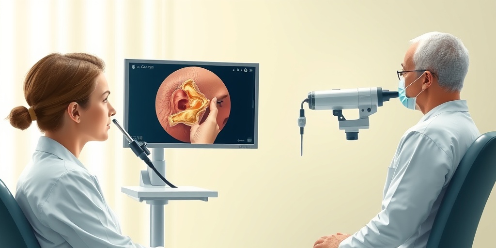 An ENT specialist examines a patient using an endoscope, highlighting the importance of communication in diagnosing Nasal Septal Perforation.  3.png