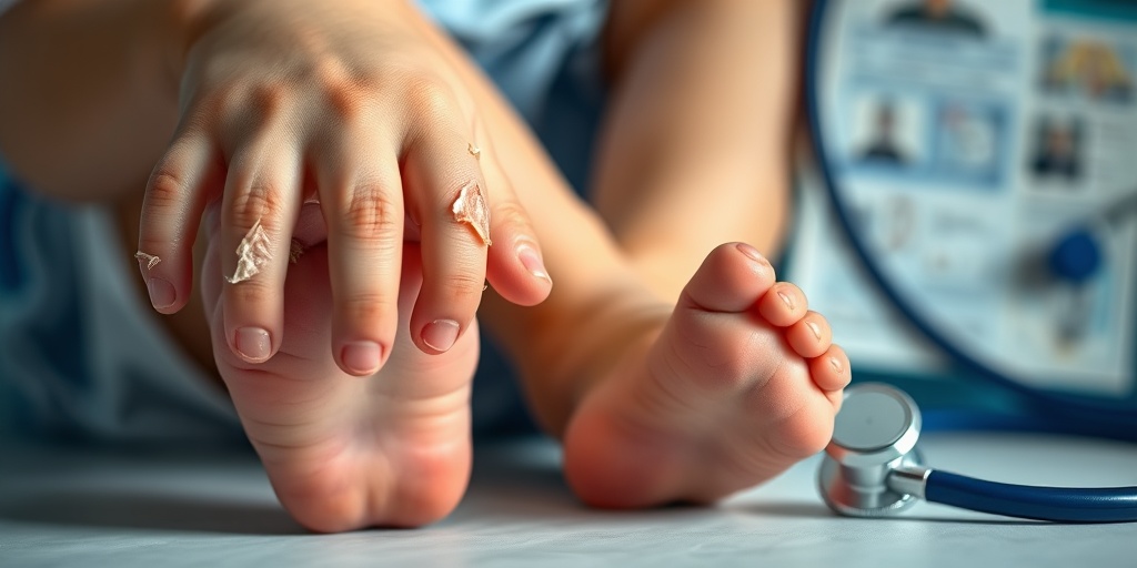 Close-up of a child's hands and feet, highlighting peeling skin and redness associated with Kawasaki Disease.  2.png