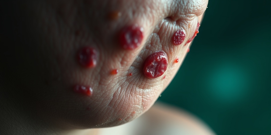Close-up of skin lesions from Cutaneous T-Cell Lymphomas, highlighting texture and color variations in soft, cinematic lighting.  2.png