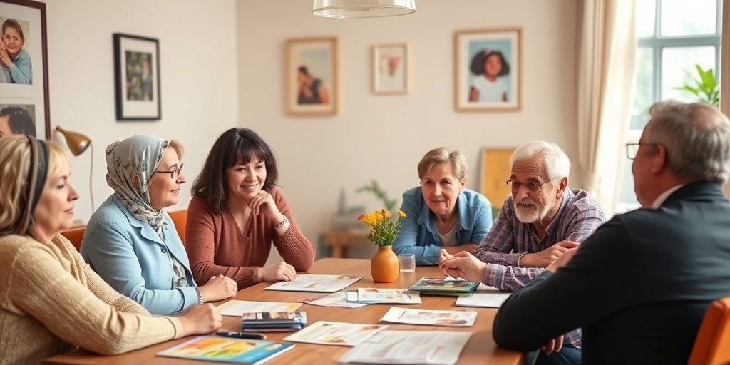 Families gather in a supportive community meeting, sharing experiences and resources related to Apert Syndrome in a warm atmosphere. 5.png