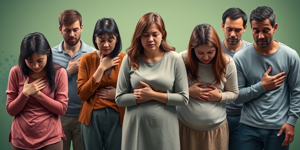 Individuals displaying Norovirus symptoms, capturing their emotional distress in a respectful, somber atmosphere.  2.png