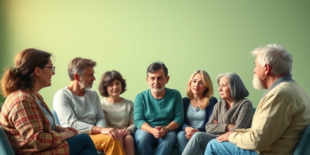 Individuals in a support group, sharing experiences of Epstein-Barr Virus complications, fostering community and understanding.4.png