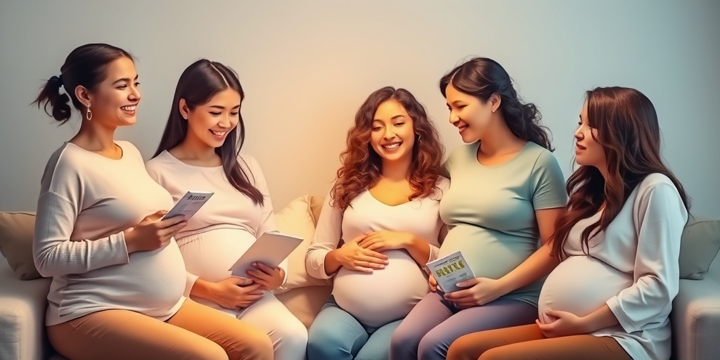 Pregnant women discussing their concerns in a cozy setting, expressing various emotions while surrounded by supportive materials and a warm atmosphere.4.png