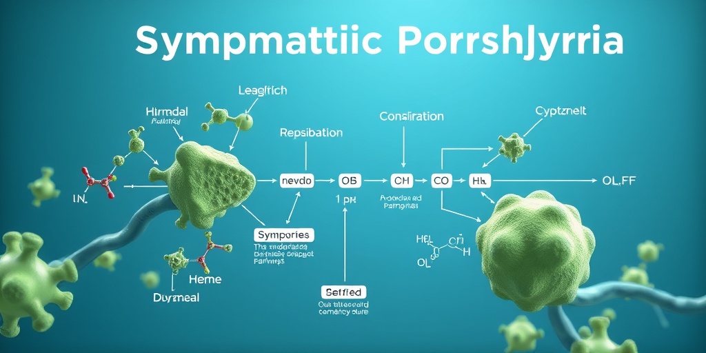 A 3D render illustrates the heme synthesis pathway, with molecular structures and enzymes against a subtle blue backdrop. 3.png