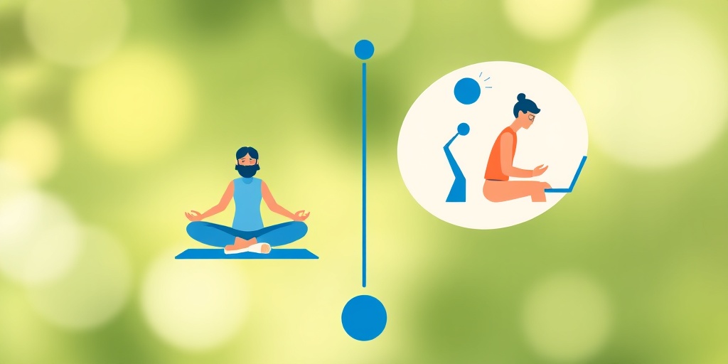 A balanced image depicts leisure activities on one side and efficient work management on the other, promoting work-life harmony.4.png