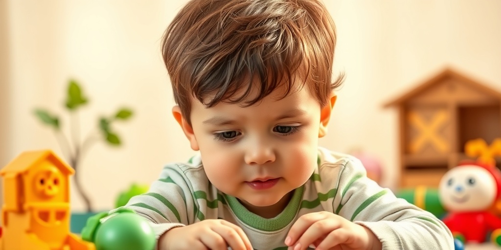 A child engaged in play, surrounded by educational toys, reflecting curiosity amidst symptoms of Agenesis of Corpus Callosum.  2.png