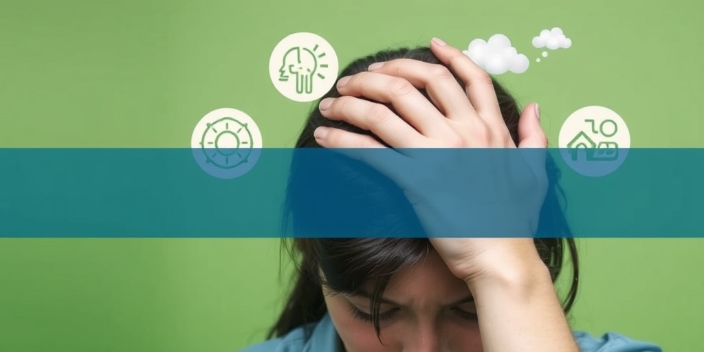 A close-up of a distressed person illustrates job stress effects, surrounded by visual cues of headaches and fatigue.3.png