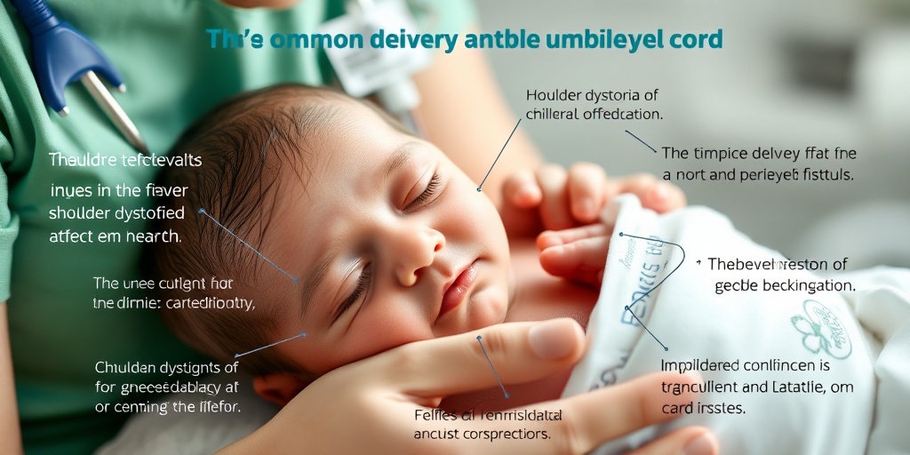 A close-up of a newborn being gently assessed by a nurse, capturing emotional connection amidst delivery complications in a soothing environment.2.png