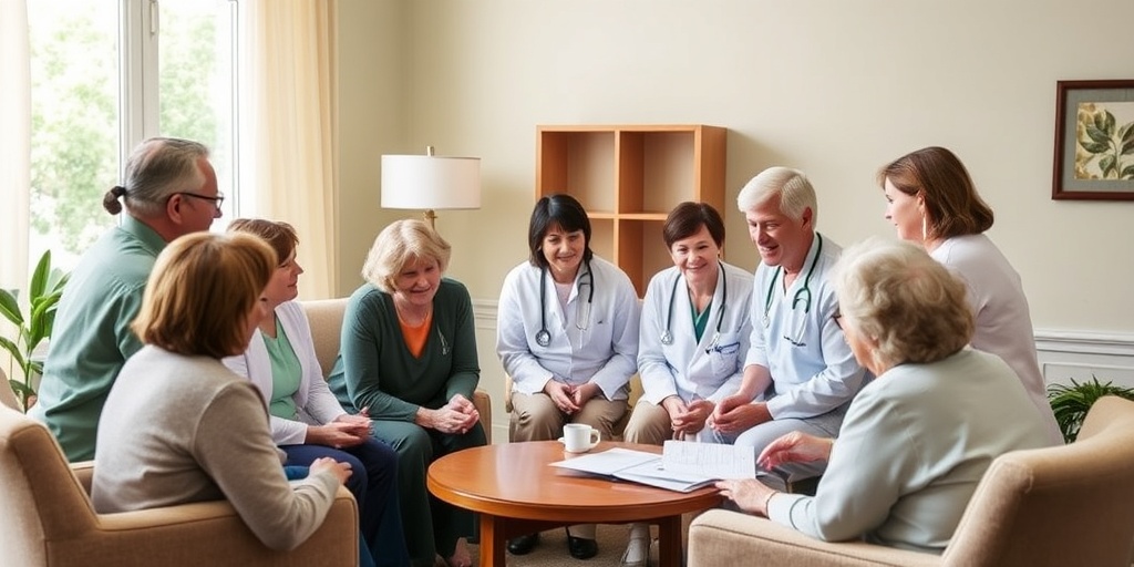 A dedicated hospice care team collaborates in a cozy meeting room, emphasizing teamwork and compassionate patient care.3.png