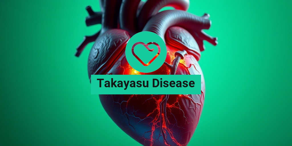 A detailed human heart illustration highlights inflammation and narrowed arteries, symbolizing Takayasu Disease against a soft green backdrop. β’ Yesil Health AI